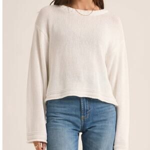 Carly Jean of LA open knit oversized slight crop cream sweater woman size medium